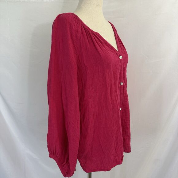 Tommy Bahama Top Womens M Pink Island Soft Gauze Button Front Beach Peasant - Picture 3 of 7